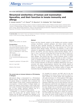 Structural Similarities of Human and Mammalian Lipocalins, and Their Function in Innate Immunity and Allergy E