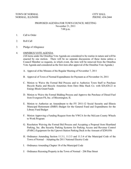Town of Normal City Hall Normal, Illinois Phone: 454-2444