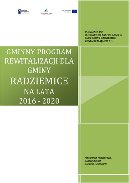 Gminny Program Rewitalizacji Dla Gminy Radziemice Na Lata 2016 - 2020