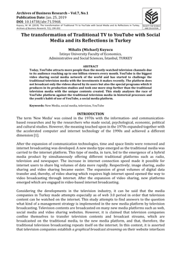 The Transformation of Traditional TV to Youtube with Social Media and Its Reflections in Turkey