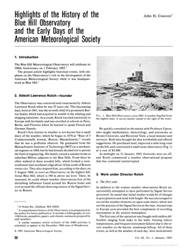 Highlights of the History of the Blue Hill Observatory and the Early Days of the American Meteorological Society