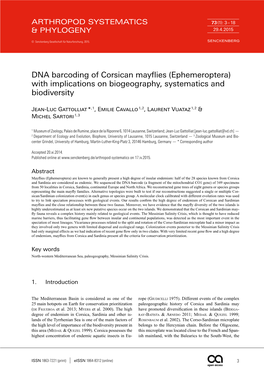 DNA Barcoding of Corsican Mayflies (Ephemeroptera) with Implications on Biogeography, Systematics and Biodiversity