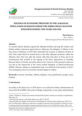 European Journal of Social Sciences Studies POLITICS of ECONOMIC