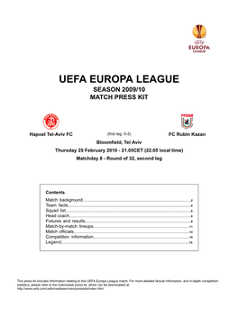 Uefa Europa League Season 2009/10 Match Press Kit