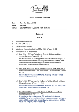 County Planning Committee Date Tuesday 2 June 2015 Time 1.00 Pm