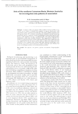 Ants of the Southern Carnarvon Basin, Western Australia: an Investigation Into Patterns of Association