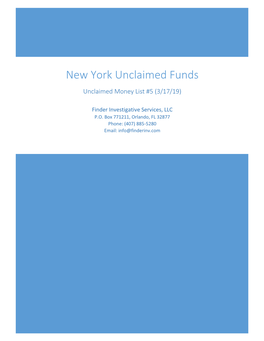 New York Unclaimed Funds Unclaimed Money List #5 (3/17/19)