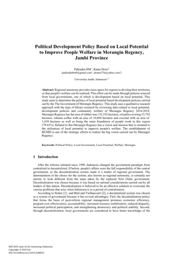 Political Development Policy Based on Local Potential to Improve People Welfare in Merangin Regency, Jambi Province