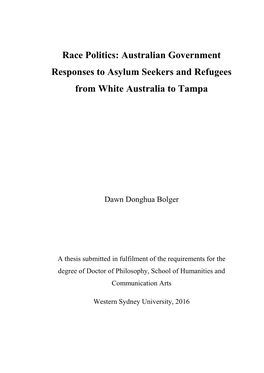 Race Politics: Australian Government Responses to Asylum Seekers and Refugees from White Australia to Tampa
