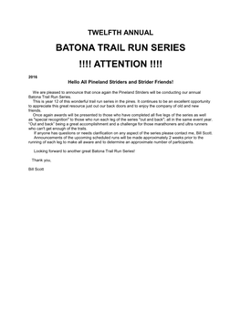 Batona Trail Run Series !!!! Attention !!!!