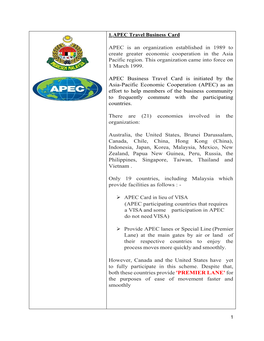 1. APEC Travel Business Card APEC Is an Organization Established In