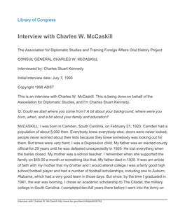 Interview with Charles W. Mccaskill