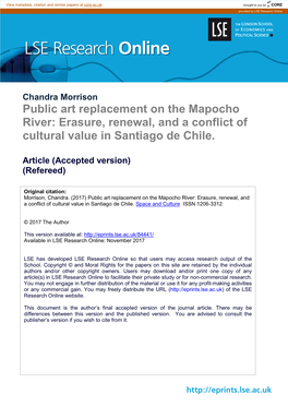 Public Art Replacement on the Mapocho River: Erasure, Renewal, and a Conflict of Cultural Value in Santiago De Chile