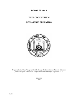 Booklet No. 1 the Lodge System of Masonic Education