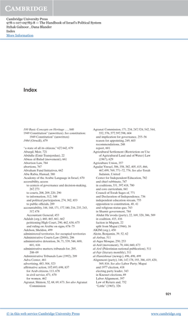 Cambridge University Press 978-1-107-09785-8 — the Handbook of Israel's Political System Itzhak Galnoor , Dana Blander Index More Information