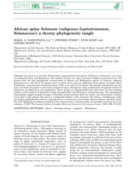 African Spiny Solanum (Subgenus Leptostemonum, Solanaceae): a Thorny Phylogenetic Tangle