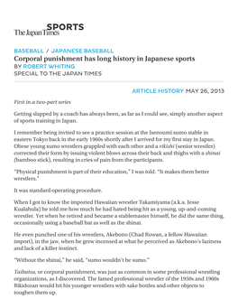 Whitingcorporal Punishment Has Long History in Japanese Sports | the Japan Times