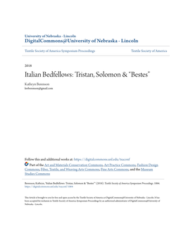 Italian Bedfellows: Tristan, Solomon & “Bestes” Kathryn Berenson Kwberenson@Gmail.Com