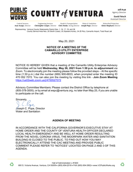 May 20, 2021 NOTICE of a MEETING of the CAMARILLO UTILITY