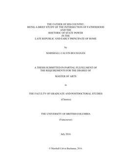 The Father of His Country, Being a Brief Study of the Intersection of Fatherhood and the Rhetoric of State Power in the Late Republic and Early Principate of Rome