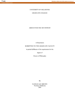 UNIVERSITY of OKLAHOMA GRADUATE COLLEGE ASHES OVER the SOUTHWEST a Dissertation SUBMITTED to the GRADUATE FACULTY in Partial