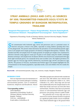 Stray Animals (Dogs and Cats) As Sources of Soil-Transmitted Parasite Eggs/Cysts in Temple Grounds of Bangkok Metropolitan, Thailand