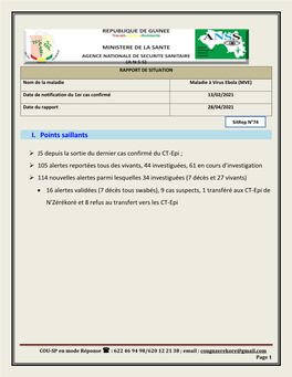 I. Points Saillants