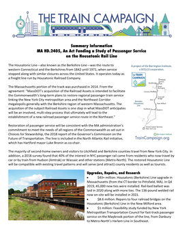 Summary Information MA HD.2405, an Act Funding a Study of Passenger Service on the Housatonic Rail Line