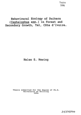 In Forest and Secondary Growth, Tal, Côte D'ivoire. Helen S. Newing