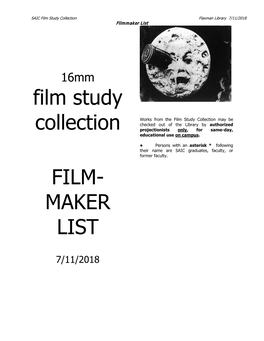 Film Study Collection FILM- MAKER LIST