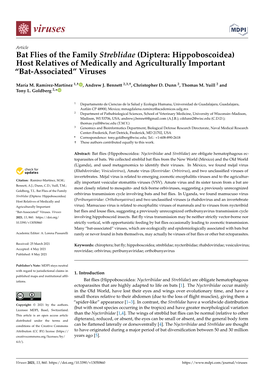 Bat Flies of the Family Streblidae (Diptera: Hippoboscoidea) Host Relatives of Medically and Agriculturally Important “Bat-Associated” Viruses