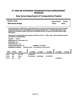 FY 2006-08 STATEWIDE TRANSPORTATION IMPROVEMENT PROGRAM New Jersey Department of Transportation Projects