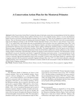 A Conservation Action Plan for the Mentawai Primates