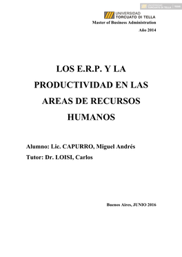 Los E.R.P. Y La Productividad En Las Areas De Recursos Humanos