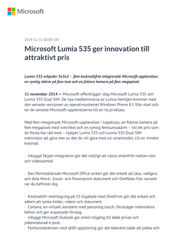 Microsoft Lumia 535 Ger Innovation Till Attraktivt Pris