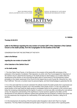 Letter to the Bishops Regarding the New Revision of Number 2267 of the Catechism of the Catholic Church on the Death Penalty, Fr