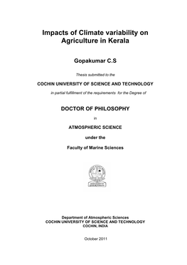 Impacts of Climate Variability on Agriculture in Kerala