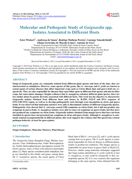 Molecular and Pathogenic Study of Guignardia Spp. Isolates Associated to Different Hosts