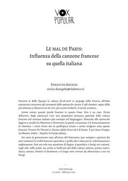 Influenza Della Canzone Francese Su Quella Italiana