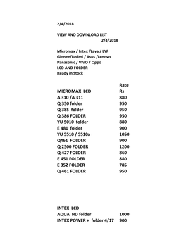 Lcd Folder List Vivo-Oppo-Intex-Lyf-Mmx-Gionee-Lava