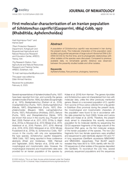 JOURNAL of NEMATOLOGY First Molecular Characterization of an Iranian Population of Schistonchus Caprifici