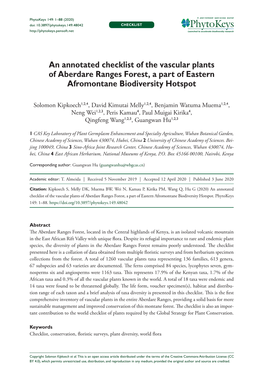 An Annotated Checklist of the Vascular Plants of Aberdare Ranges Forest, a Part of Eastern Afromontane Biodiversity Hotspot