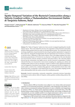 Spatio-Temporal Variation of the Bacterial Communities Along a Salinity Gradient Within a Thalassohaline Environment (Saline Di Tarquinia Salterns, Italy)