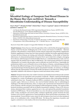 Microbial Ecology of European Foul Brood Disease in the Honey Bee (Apis Mellifera): Towards a Microbiome Understanding of Disease Susceptibility