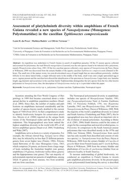 (Monogenea: Polystomatidae) in the Caecilian Typhlonectes Compressicauda