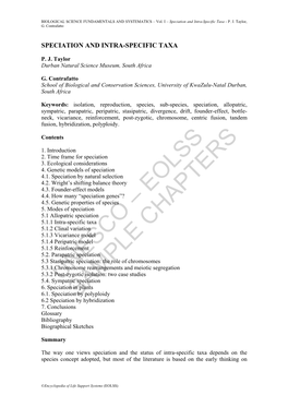 Speciation and Intra-Specific Taxa - P