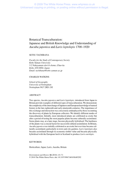 Japanese and British Knowledge and Understanding of Aucuba Japonica and Larix Leptolepis 1700–1920