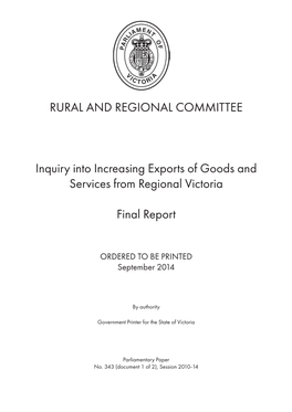 RURAL and REGIONAL COMMITTEE Inquiry Into Increasing