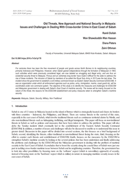 Old Threats, New Approach and National Security in Malaysia: Issues and Challenges in Dealing with Cross-Border Crime in East Coast of Sabah