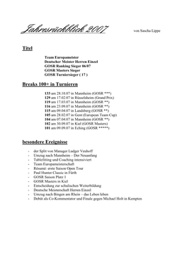 Jahresrückblick 2007 Von Sascha Lippe